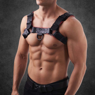 Titan BDSM robuster Harness Red/Schwarz|SAXOS.NET LEATHER|XLEATHERS|BDSM Harness