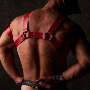 Alpha Fist - Powerful leather harness in red|SAXOS.NET LEATHER|XLEATHERS|Harnais BDSM